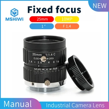 10-мегапиксельные объективы для камеры с креплением C низким уровнем искажений, 25 мм объектив машинного зрения с ручной диафрагмой, 1 