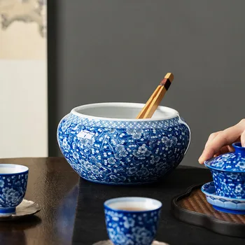 Средство для мытья сливового чая Китайская Чаша для чаепития, набор посуды для чайной церемонии из белого и синего фарфора, средство для мытья ручек, Цзяньшуй