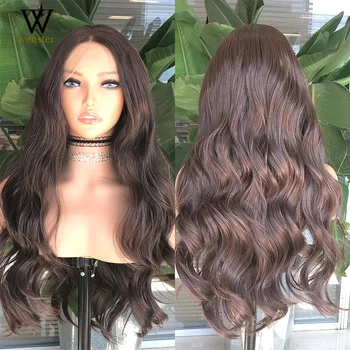 Синтетический парик на кружеве коричневого цвета Webster Длинная объемная волна Для женщин, Парики из термостойких волокон средней части волос