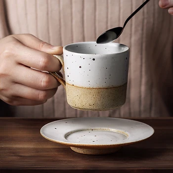Европейская керамическая кофейная чашка Эспрессо с блюдцем, кофейная кружка ручной работы в стиле ретро, Изысканная чашка для завтрака, молока, послеобеденного чая, латте