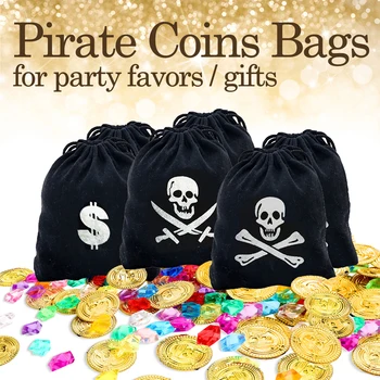 6/12 комплектов принадлежностей для пиратской вечеринки, Золотые монеты, Пиратский сундук с сокровищами, подарки для игры в поиск сокровищ на пиратской вечеринке