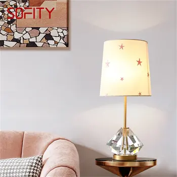Настольная лампа SOFITY из латуни, современный Креативный Хрустальный Светодиодный настольный светильник, украшение для домашней спальни