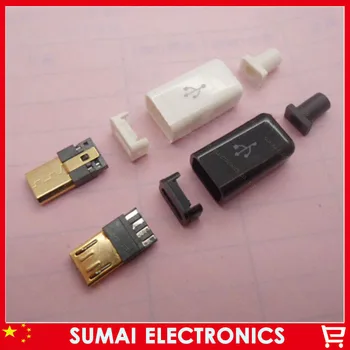 10 комплектов Позолоченных Поделок 4 в 1 Micro USB Штекер с Пластиковым корпусом Комплект Разъемов для склеивания проводов