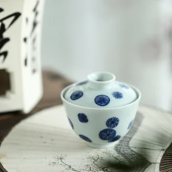 ★ Мистер Цин Цзиндэчжэнь, антикварная ручная роспись в сине-белом цвете, Чаша для заваривания чая с двумя шариками, Чайный сервиз, Керамическая кофеварка для чая