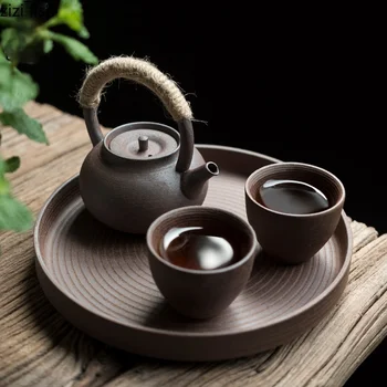 Керамический Чайник Керамический Чайный Сервиз Кунг-Фу 1 Чайник 2 Чашки Круглый Чайный Поднос Домашний Кувшин Для Воды Кувшины Чайная Посуда Оборудование Для Приготовления Чая