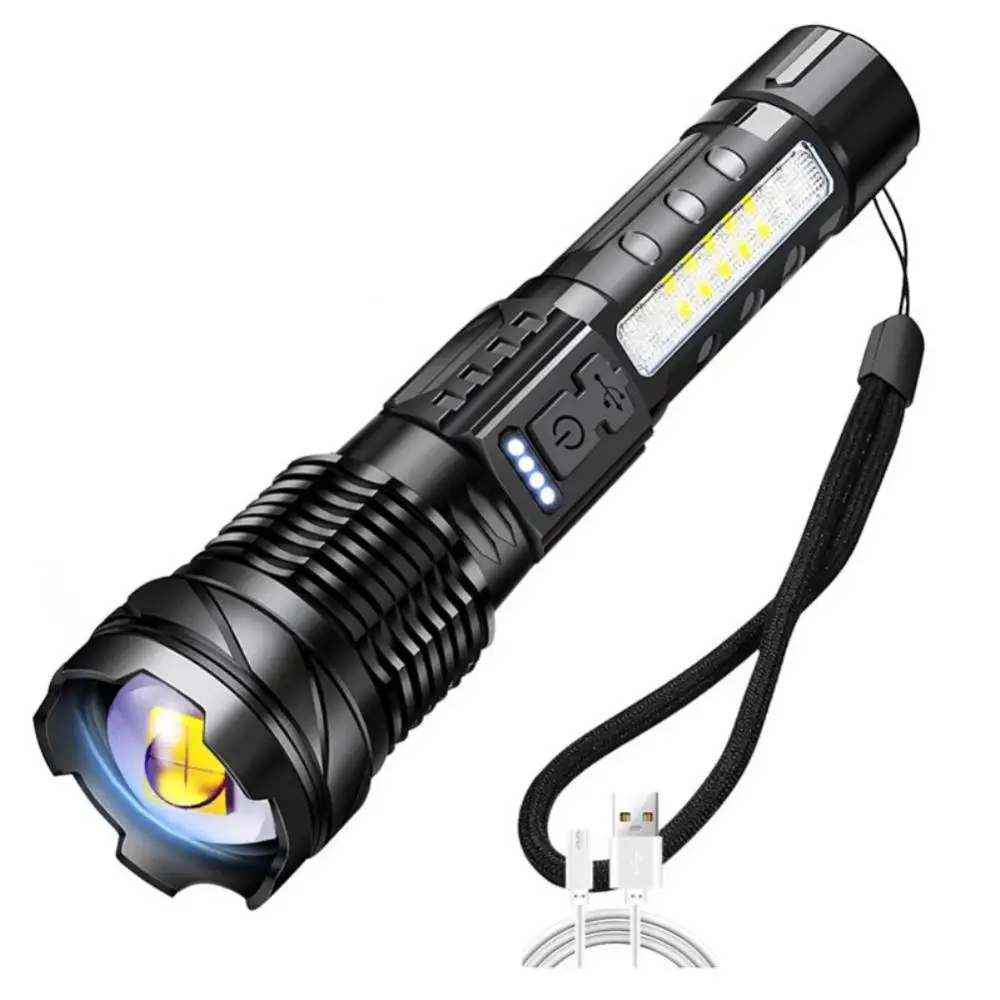Мощный фонарик со встроенным аккумулятором, водонепроницаемый брелок для ключей, тактические прожекторы, ручная лампа для кемпинга, зум-лампа 5