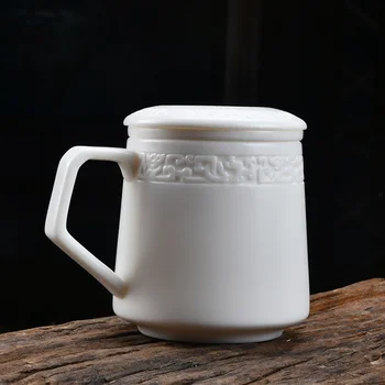 Керамическая чашка с крышкой из высококачественного ланолинового нефрита, фарфоровая офисная чашка Dehua, персональная чашка для воды с фильтром в подарок