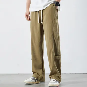 Летние весенние мужские брюки-карго в стиле хип-хоп, широкие уличные брюки, легкие рабочие брюки с эластичной резинкой на талии и завязками