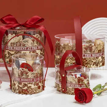 Цилиндрическая коробка конфет с кожаной ручкой Прозрачный Свадебный контейнер для хранения подарков на День Святого Валентина, Свадебный душ, Свадебная вечеринка