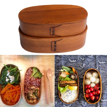 Японский ланч-бокс из натурального дерева, Двухслойная коробка для бенто, Школьная посуда для пикника на открытом воздухе, Контейнер для хранения продуктов для ребенка-студента