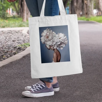Простая женская холщовая сумка с рисунком из цветов и перьев, Летняя повседневная мода Harajuku, Свободные женские сумки через плечо большого размера