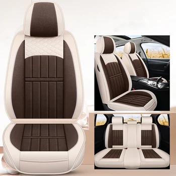 Чехлы для автомобильных сидений, полный комплект, Универсальные для Jaguar F-Pace I-Pace Xe Xf Xj Xjl, Кожа, лен, Аксессуары для салона автомобиля