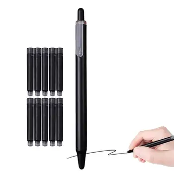Выдвижная авторучка с тонким кончиком и 10 сменными чернильными мешочками, легкая ручка для заметок
