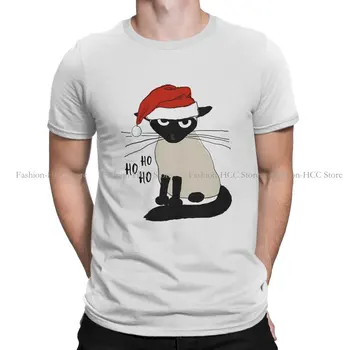 Модные футболки с изображением Санта Клауса и рождественского котенка Сиамского кота, топы в стиле Харадзюку, футболка с круглым вырезом