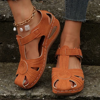 Женские сандалии на танкетке в римском стиле Rimocy, 2023, летние гладиаторские сандалии на толстой платформе, женская повседневная пляжная обувь с застежкой-петлей большого размера
