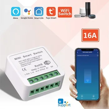 16A Для eWeLink WiFi Bluetooth Двухрежимное Интеллектуальное устройство включения-выключения Скрытый Интеллектуальный переключатель Поддерживает Одинарное И двойное/2-полосное управление MINI