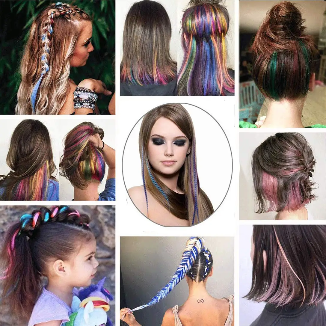 Синтетические накладные перья для наращивания волос, окрашенные в радужный цвет, аксессуары для вечеринок для женщин или девушек 4