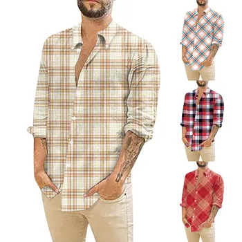 Дизайнерская весенне-летняя мужская повседневная Гавайская рубашка с 3D тыквенным принтом на Хэллоуин, блузка в клетку с длинным рукавом, мужская рубашка с капюшоном в клетку