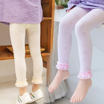 От 1 до 4 лет, кружевные брюки KT cat, девятиточечные брюки для маленьких девочек, тонкие дышащие леггинсы для малышей, дышащие calças do bebê menina