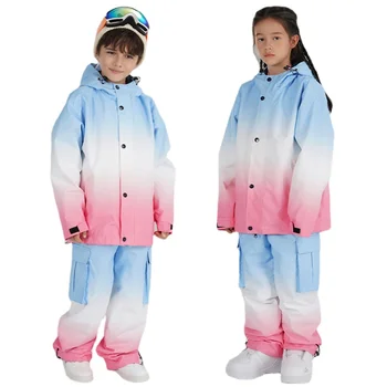 2022 Теплые лыжные костюмы для маленьких девочек, детские зимние комплекты с капюшоном для детей, Водонепроницаемые зимние комплекты для сноуборда, куртки, комбинезоны, одежда
