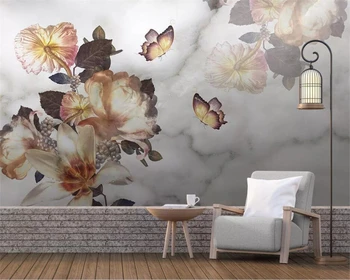 Пользовательские 3D обои фреска Европейская современная мода ручная роспись цветок бабочка белый мраморный фон обои для стен