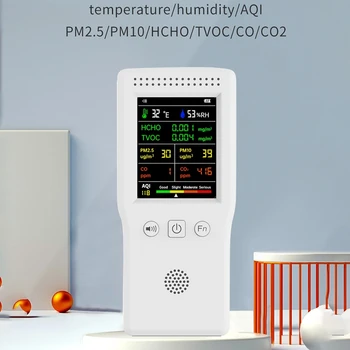 9 В 1 Ручной Детектор Качества Воздуха PM2.5 PM10 HCHO TVOC CO CO2 AQI Температура Влажность Монитор Качества Воздуха ЖК-Дисплей