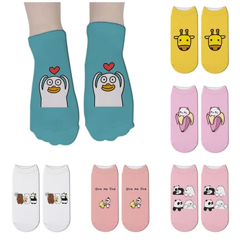 Женские хлопчатобумажные носки с милым утиным принтом, модные короткие носки с забавными мультяшными животными Для женского творчества, носки до щиколоток для девочек в стиле харадзюку