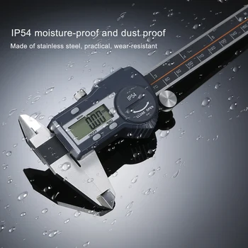 Цифровой штангенциркуль Измерительный инструмент из нержавеющей стали мм / дюйм с возможностью переключения IP54 Водонепроницаемый штангенциркуль 100 мм 150 мм 200 мм 300 мм